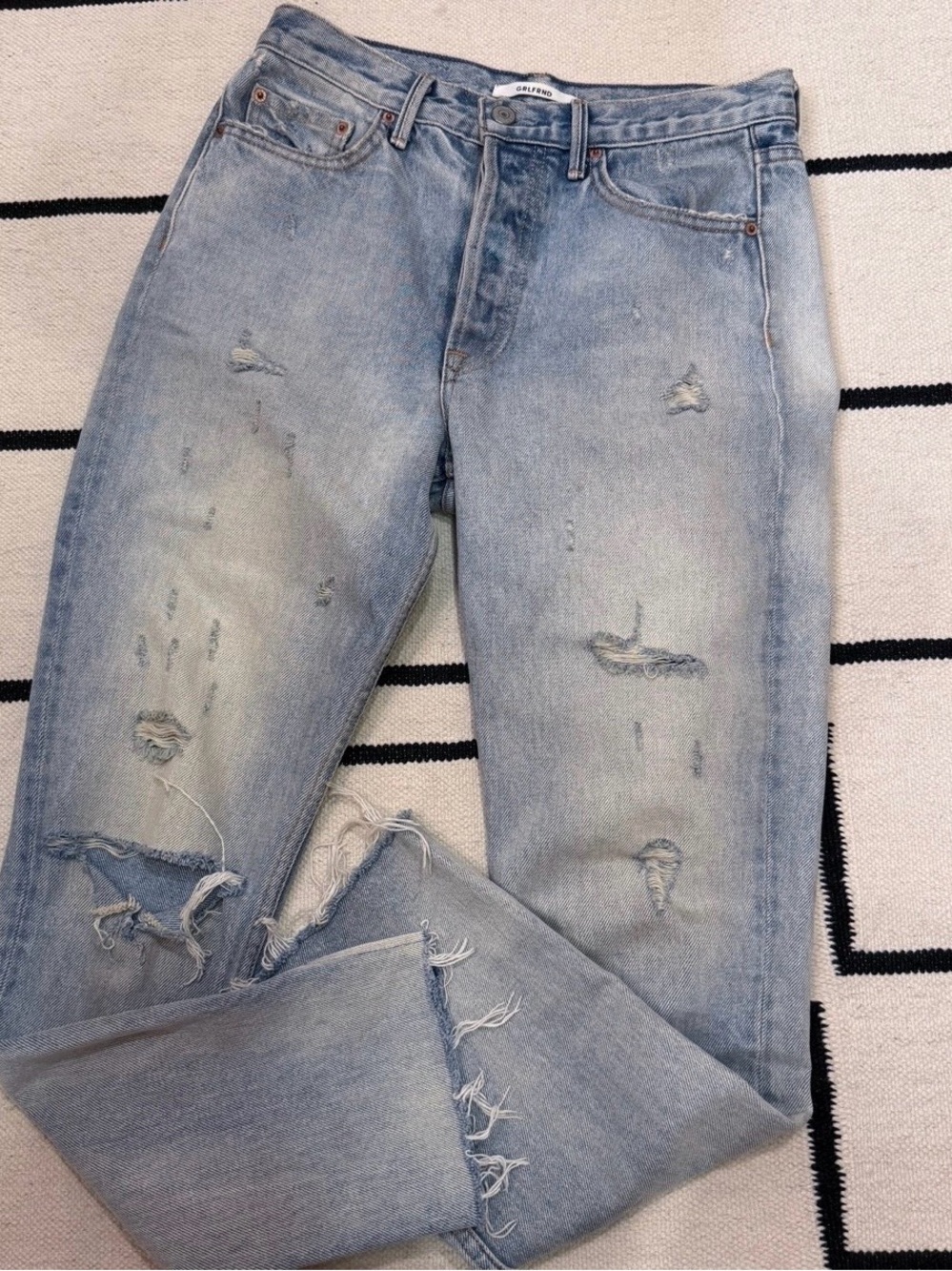 GRLFRND Light Blue Distressed Straight Jeans